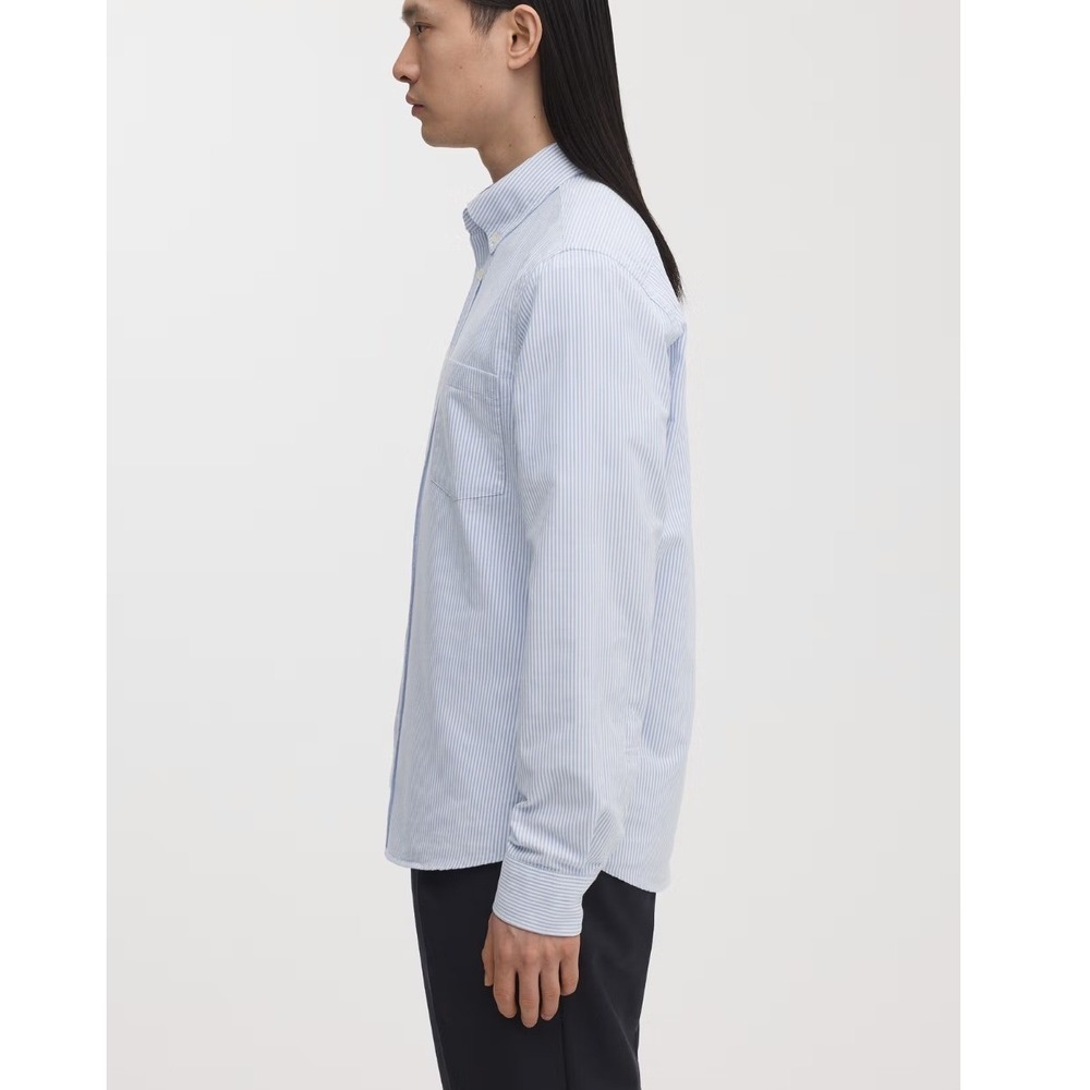ASKET The Oxford Shirt Small Long Blue Stripe Button Down Organic Preppy Minimal - Picture 2 of 14